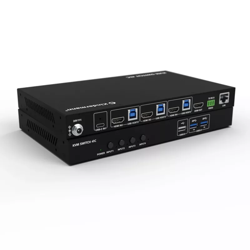 Kindermann KVM Switch 41C - 4-portový digitálny KVM switch s DVI-D, USB, audio, EDID emuláciou