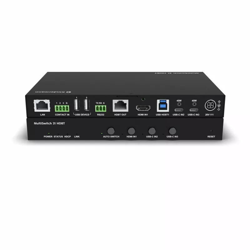 Kindermann MultiSwitch 31 HDBT 2.0 vysielač / prezentačný switch - 3x1 USB-C & HDMI cez HDBaseT - Telnet - RS-232 - 4K UHD