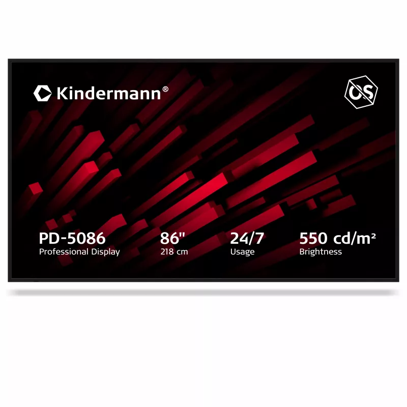 Kindermann Display PD-5086 86 palcov 4K UHD profesionálny digital signage displej, 550 cd/m², 24/7, OPS slot, Non-Touch