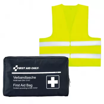 First Aid Only lekárnička na motocykel DIN 13167 modrá s výstražnou vestou
