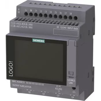 Siemens LOGO! 12/24 RCE logický modul s displejom, 8 DI/4 AI/4 relé, 12-24V DC, Ethernet, Modbus TCP/IP