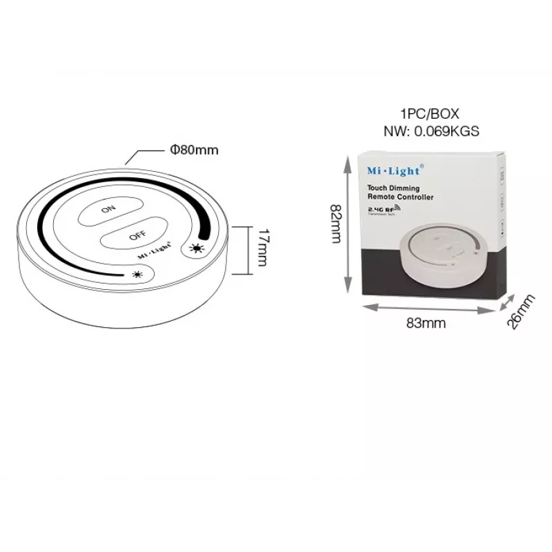 Synergy 21 LED diaľkový ovládač Single Color Touch Dimmer pre MiLight/MiBoxer