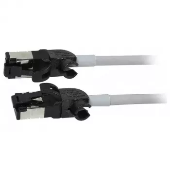 Synergy21 patch kábel RJ45, CAT6A 500MHz, 0,5m, sivý, S/FTP, Slimline okrúhly d=4,5mm, TPE/LSZH (Superflex), AWG28, s CAT7 surovými konektormi, otočný konektor