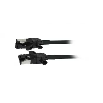 Synergy21 patch kábel RJ45, CAT6A 500MHz, 1,5m, čierny, S/FTP, Slimline okrúhly d=4,5mm, TPE/LSZH (Superflex), AWG28, s CAT7 surovým konektorom otočný konektor