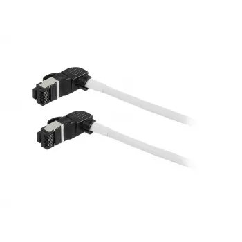 Synergy21 patch kábel RJ45, CAT6A 500MHz, 0,25m, biely, S/FTP, Slimline okrúhly d=4,5mm, TPE/LSZH (Superflex), AWG28, s CAT7 surovým konektorom, otočný konektor