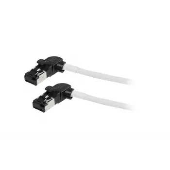Synergy21 patch kábel RJ45, CAT6A 500MHz, 0,25m, biely, S/FTP, Slimline okrúhly d=4,5mm, TPE/LSZH (Superflex), AWG28, s CAT7 surovým konektorom, otočný konektor