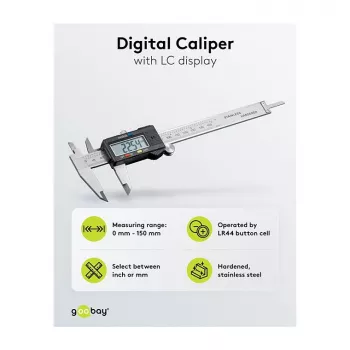 Goobay digitálne posuvné meradlo 0-150 mm / 0-6 palcov nehrdzavejúca oceľ