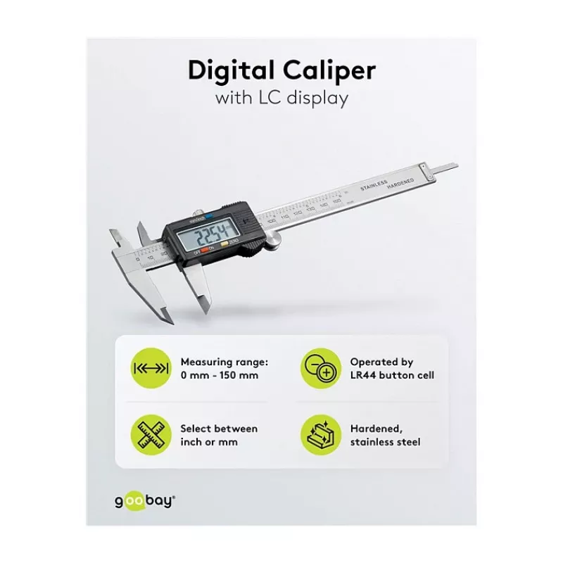 Goobay digitálne posuvné meradlo 0-150 mm / 0-6 palcov nehrdzavejúca oceľ