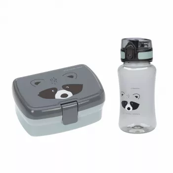 Lassig About Friends Raccoon obedár & Tritan fľaša na pitie sada 460 ml