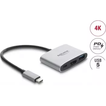 Delock USB Type-C adaptér na HDMI 4K 60 Hz s USB Type-A a USB Type-C PD 3.1 140 W