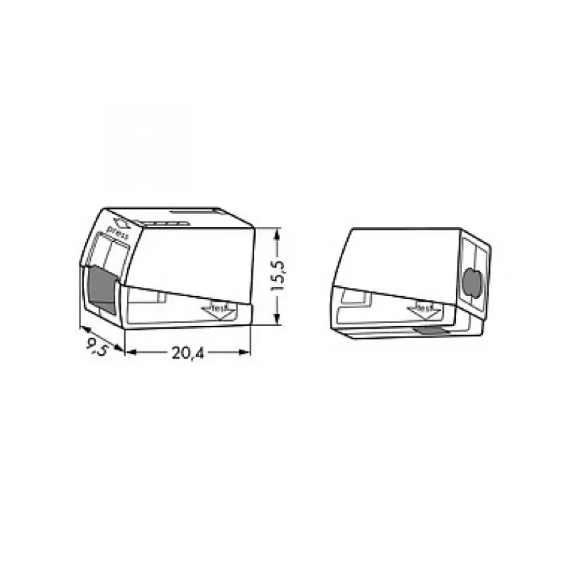 WAGO 224-112 2-vodičový kompaktný spojovací konektor, 400V, 24A, 1-2,5mm², Push-in, biely/transparentný
