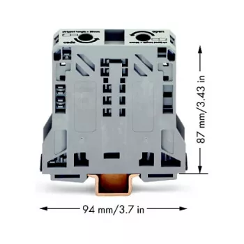 WAGO 285-150 CAGE CLAMP výkonový svorkový blok, 1-potenciál, 2 prípojky, 10-50 mm², sivá, DIN lišta 35
