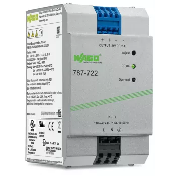 WAGO 787-722 Napájací zdroj, 120 W, 24 V DC, 5 A, DIN lišta, aktívne PFC