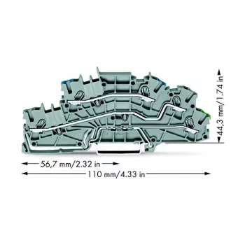 WAGO 2003-6646 viacúrovňová inštalačná svorka, N/L/PE, 2,5 mm², Push-in CAGE CLAMP, sivá