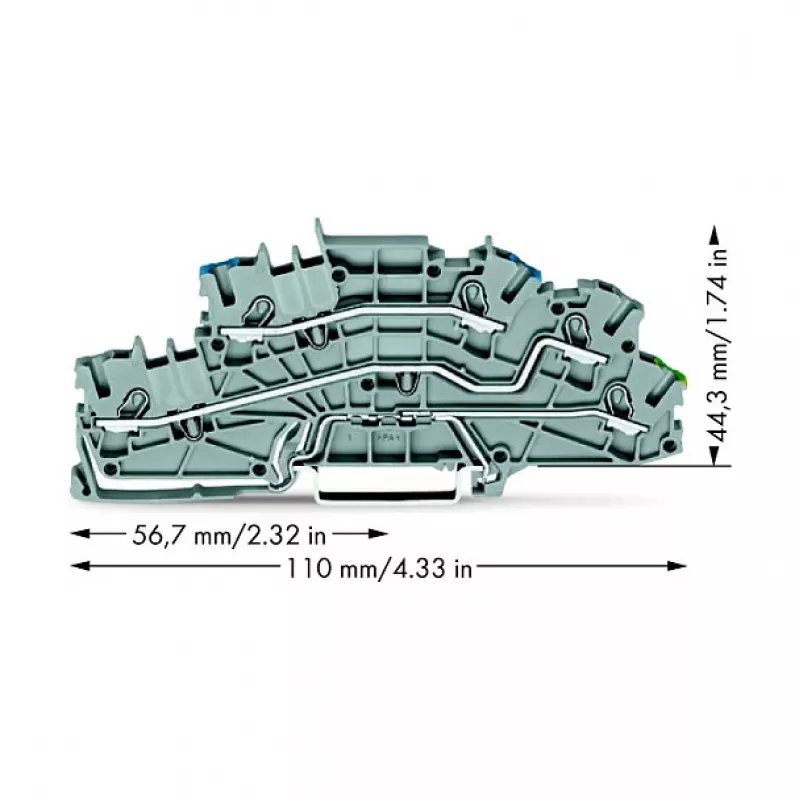WAGO 2003-6646 viacúrovňová inštalačná svorka, N/L/PE, 2,5 mm², Push-in CAGE CLAMP, sivá