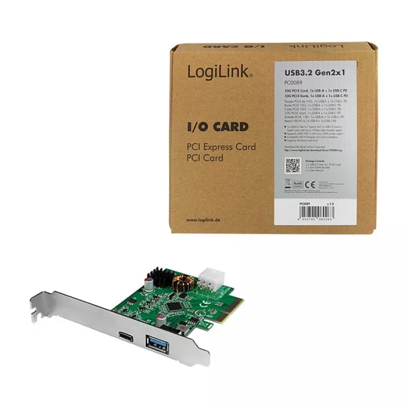 LogiLink karta PCI Express USB 3.2, 5 Gbps, 2 externé + 3 interné porty USB-A