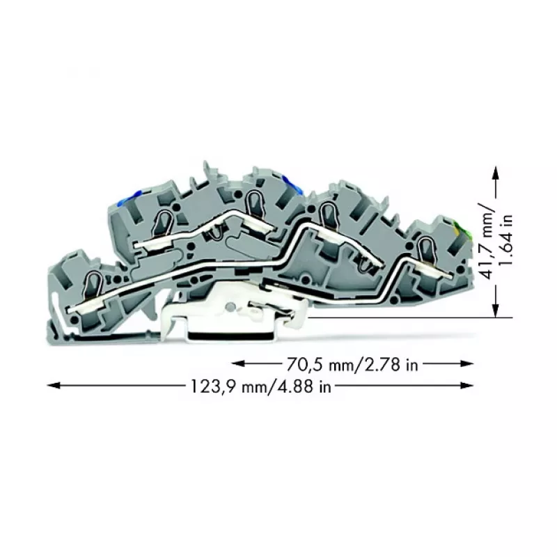 WAGO 2005-7646 priechodná svorka, 3-vodičová, 400V, 24A, 2,5mm², sivá