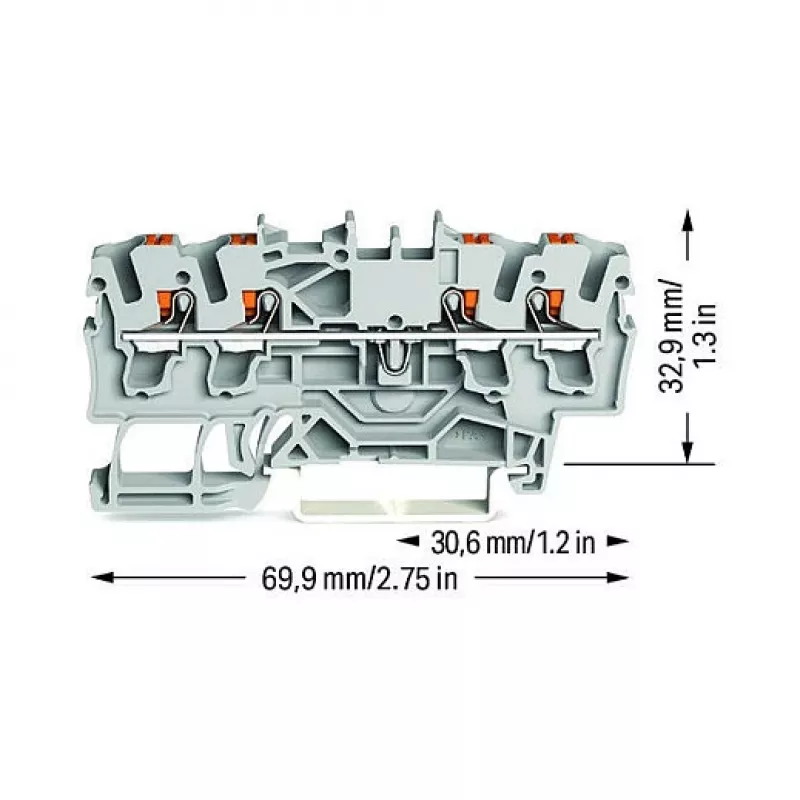 WAGO priechodná svorka 4-vodičová Push-in 2,5 mm² sivá