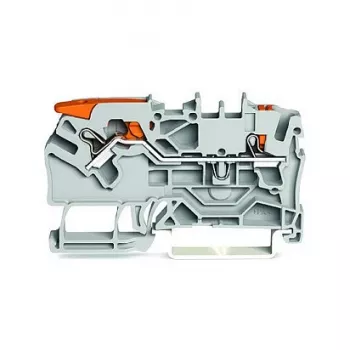 WAGO 2102-5201 2-vodičová priechodková svorka s pákou a tlačidlom, 2,5 mm², sivá