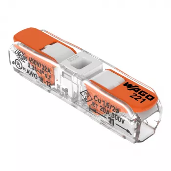 WAGO 221-2401 Inline spojovacia svorka, 2-vodičová, 0,2-4 mm², 600 ks, transparentná/oranžová
