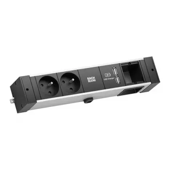 Bachmann Desk Rail - 2 m - interiér - Type E - hliník - plast - čierna - strieborná - 2 AC zásuvky