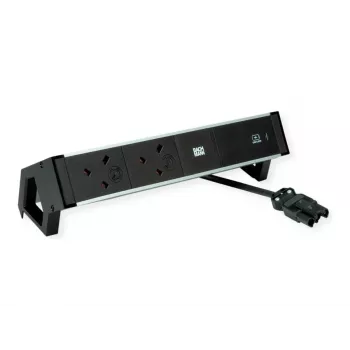 Bachmann Desk 2 Alu stolový zásuvkový blok - 2x zásuvka UK Type G - 2m kábel - čierna