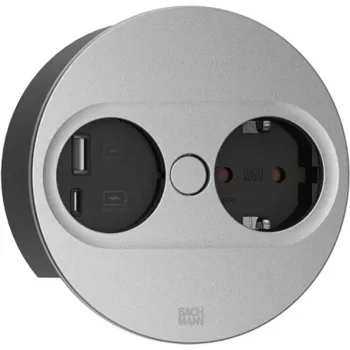 Bachmann TWIST 2 zásuvkový blok s 1x zásuvka Schuko a 1x USB A/C, 2,0m kábel, čierna/nehrdzavejúca oceľ