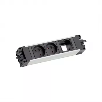 Bachmann 906.0238 STEP ALU napájací a dátový modul do stola, 2x zásuvka Type E, 2x Keystone slot, 3m kábel, strieborná/čierna
