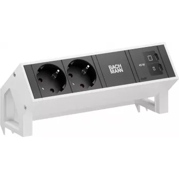 Bachmann DESK2 2x Schuko USB-C 45W 0,2m čistá biela RAL9010 stolový napájací modul