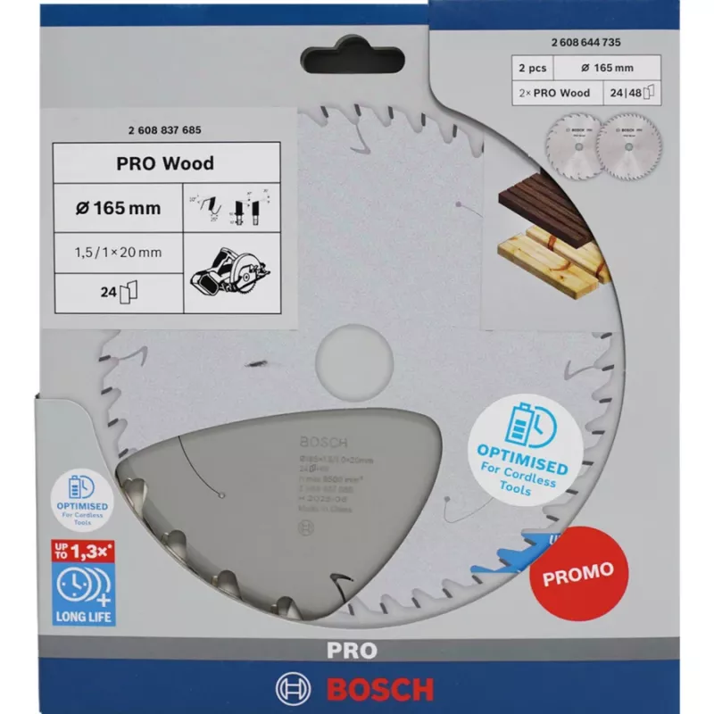 BOSCH POWERTOOLS PRO Wood akumulátorový pílový kotúč 165 mm (promo balenie 2 ks)
