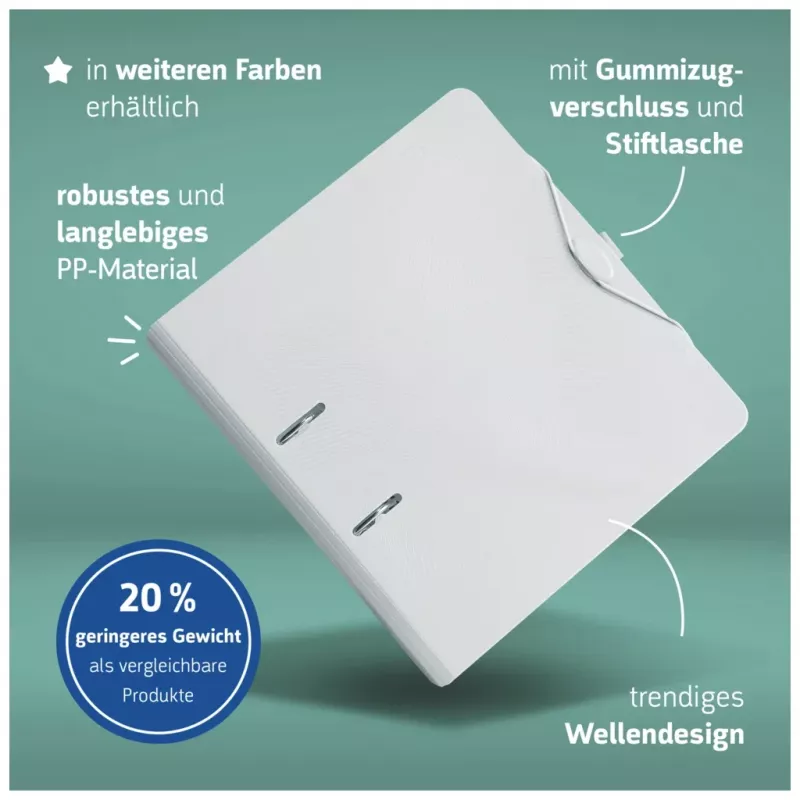 BRUNNEN WAVE zakladač s pákovým mechanizmom biely plast 7,0 cm DIN A4