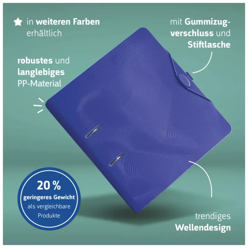 BRUNNEN WAVE zakladač s pákovým mechanizmom A4 70 mm modrý plast