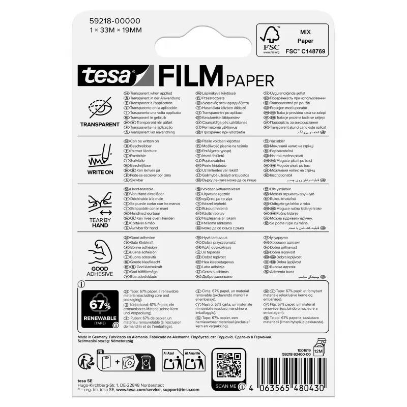Tesa Film Paper 8x transparentná na popisovanie a skladanie