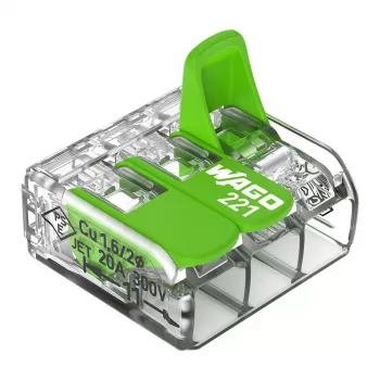 WAGO 221-423 3-vodičový kompaktný konektor, 4 mm², transparentná