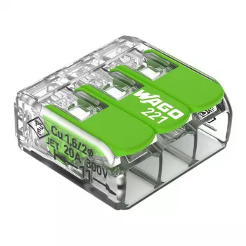 WAGO 221-423 3-vodičový kompaktný konektor, 4 mm², transparentná