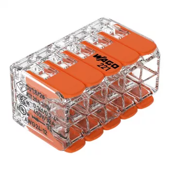 WAGO 221-420 kompaktný spojovací konektor s páčkami, 10-vodičový, 0,2-4 mm², transparentné puzdro, oranžová páčka, balenie 10 ks