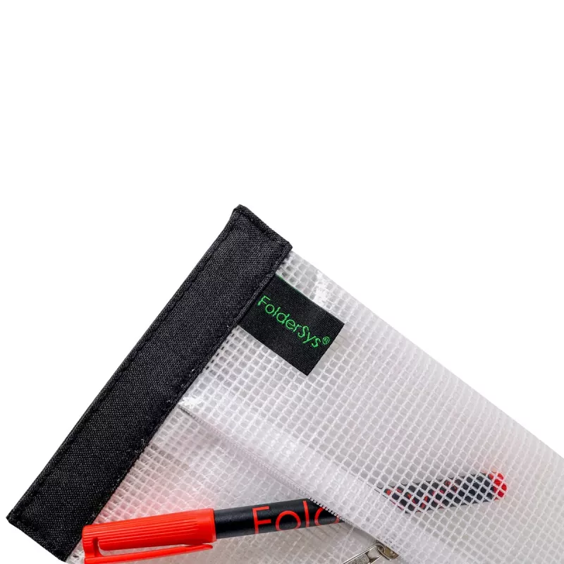 FolderSys SnapBag DIN A6 číra transparentná dokumentová taška bez PVC s čiernym švom