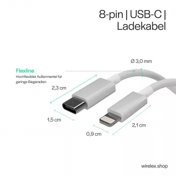 Flexline USB-C na Lightning kábel, PD, biela, 0,5 m (FL31-13050)