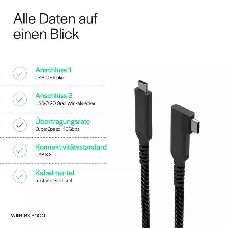 S CONN S/CONN maximum connectivity USB-C nabíjací kábel USB-C na USB-C 3.2 100W PD textilný 90° - kábel - digitálne/dáta