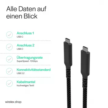 Flexline USB-C na USB-C kábel, USB 3.2 Gen 2, 100W PD, pletený nylon, 1 m (FL31-75004)
