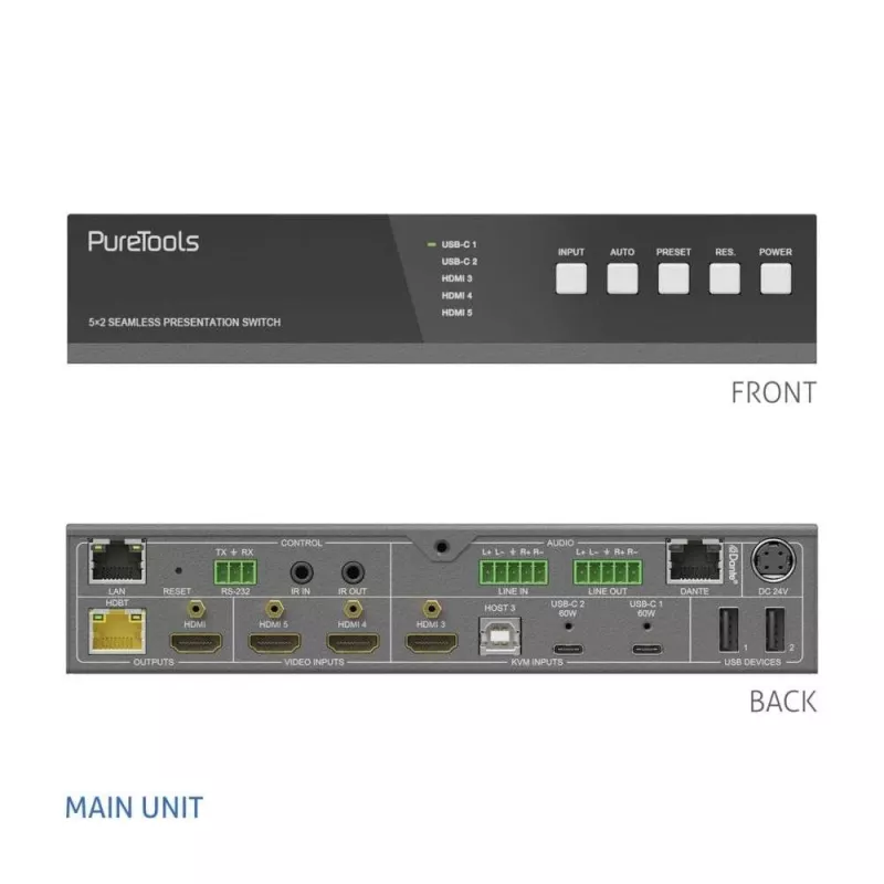 PureLink PT-PSW-52KVM 5x2 KVM prepínač 4K 60Hz 4:4:4 USB-C HDMI