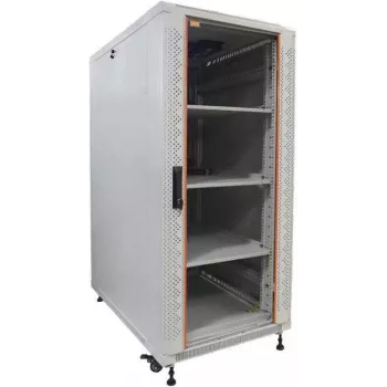 IT-BUDGET 19-palcový sieťový rozvádzač SRK - kompletná sada - 27U - 600x600 mm - sklenené/ocelené dvere - 4 aktívne ventilátory - PDU - police - Flatpack - svetlosivý (90ITB19SRK2766GG)