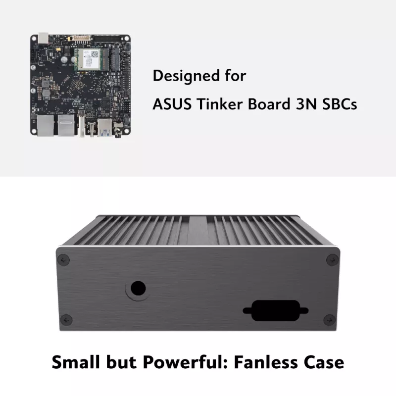 Akasa Ashton T ASUS Tinker Board 3N SBC puzdro s duálnymi single LAN portami, bez ventilátora, čierny hliník