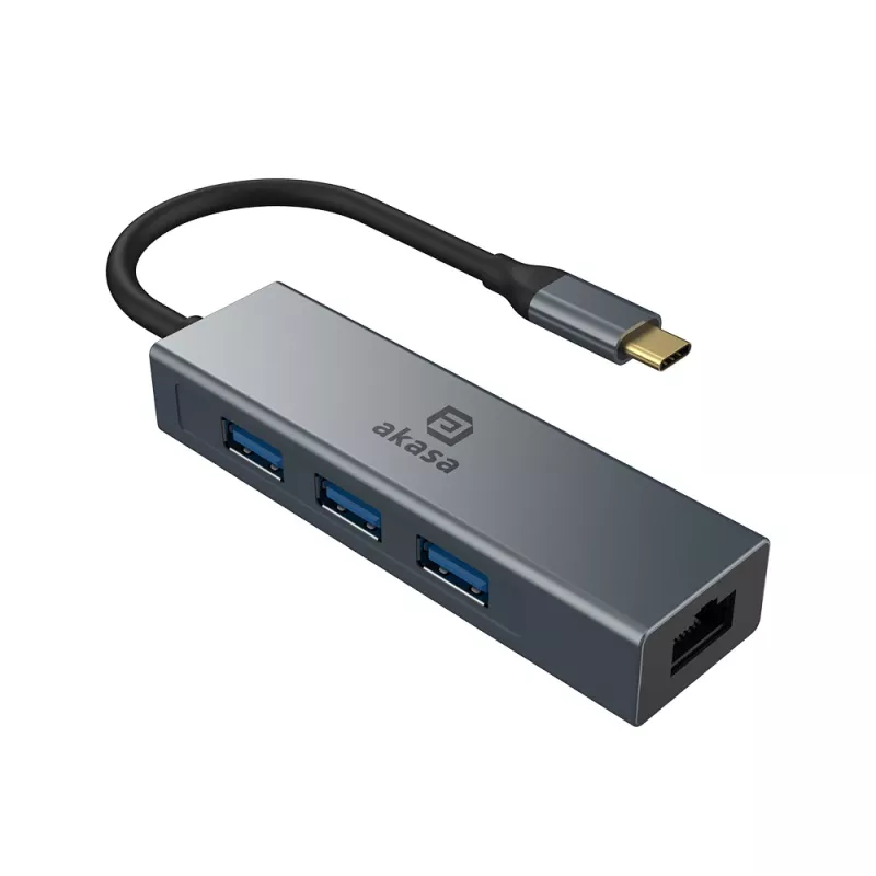 Akasa USB Type-C 4-v-1 hub s Ethernet 1 x RJ45 3 USB-A USB 3.2 Gen 1