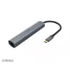 Akasa AK-CBCA22-18BK USB-C multiport adaptér - USB 3.2 Gen 1 Type-C na HDMI, RJ-45, USB-A - hliník - čierny - 18 cm