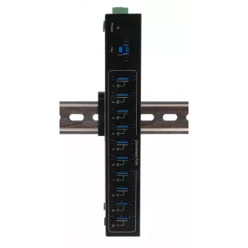 Exsys USB 3.2 Gen 1 10-portový kovový hub s DIN lištou, VIA VL811+ čipset, 5 Gbps, 5V/4A napájací zdroj, 1,8m kábel