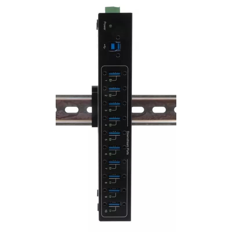 Exsys USB 3.2 Gen 1 10-portový kovový hub s DIN lištou, VIA VL811+ čipset, 5 Gbps, 5V/4A napájací zdroj, 1,8m kábel