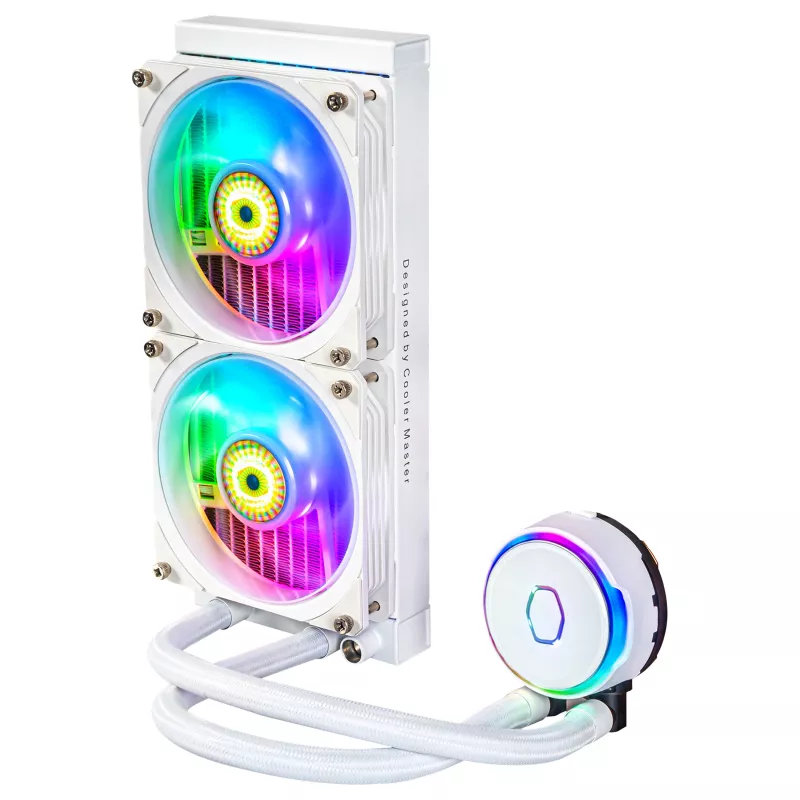 Cooler Master MasterLiquid PL240 FLUX White CPU kvapalinový chladič, 240mm radiátor, 2x 120mm ventilátory, ARGB, LGA1700/AM5