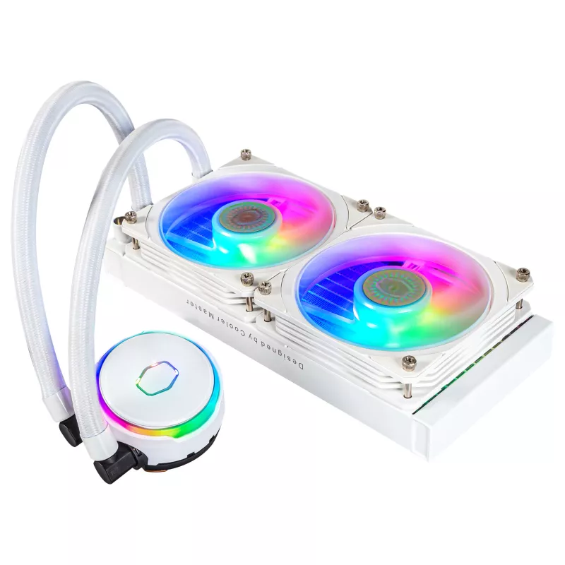Cooler Master MasterLiquid PL240 FLUX White CPU kvapalinový chladič, 240mm radiátor, 2x 120mm ventilátory, ARGB, LGA1700/AM5