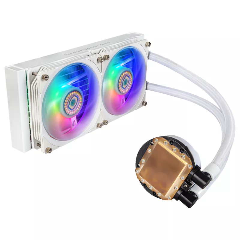 Cooler Master MasterLiquid PL240 FLUX White CPU kvapalinový chladič, 240mm radiátor, 2x 120mm ventilátory, ARGB, LGA1700/AM5